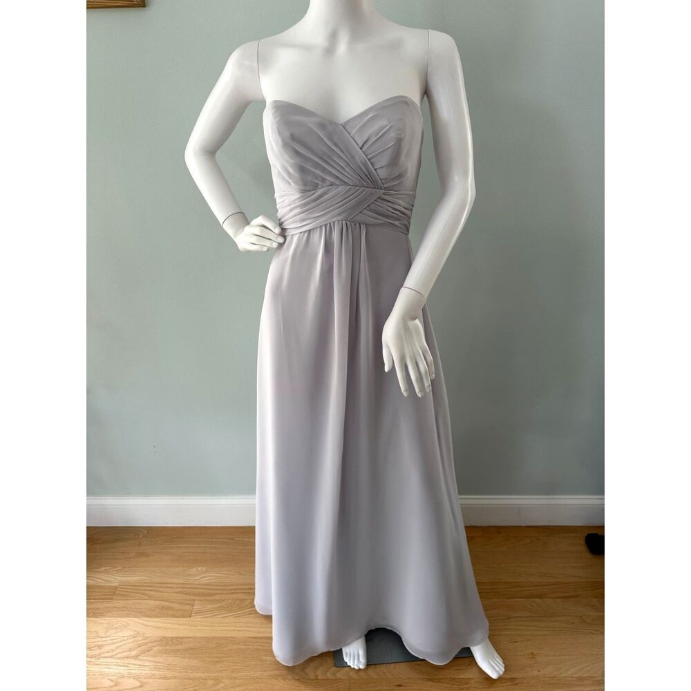 Andrew Adela Strapless Light Grey Moonlight Maxi Dress size 4 Bridesmaid Prom